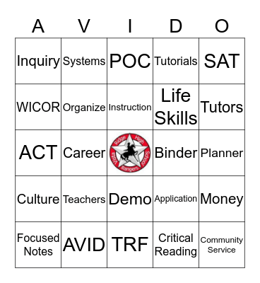 AVID Bingo Card