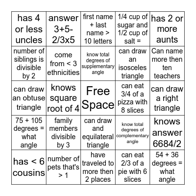 Getting to Know You Math Bingo Card