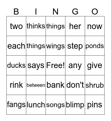 Sight Words Bingo Card