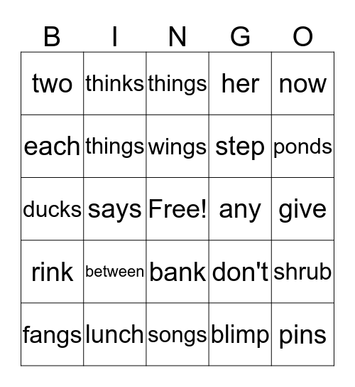 Sight Words Bingo Card
