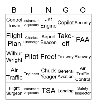 Aviation Bingo Card