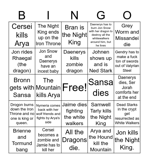 GOT Bingo!! (David)  Bingo Card