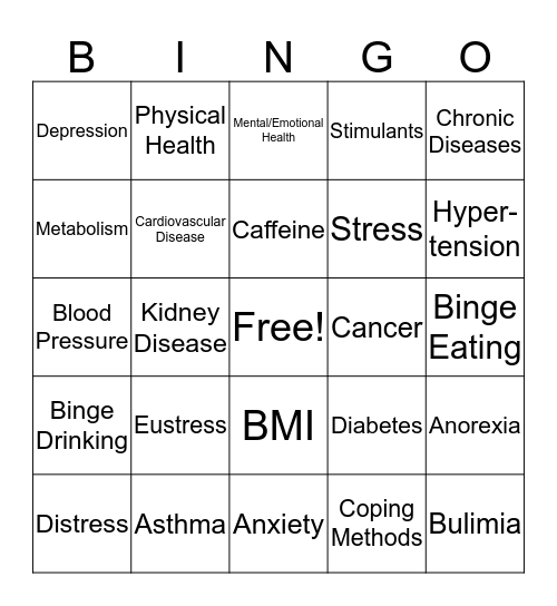 Health Bingo  Bingo Card
