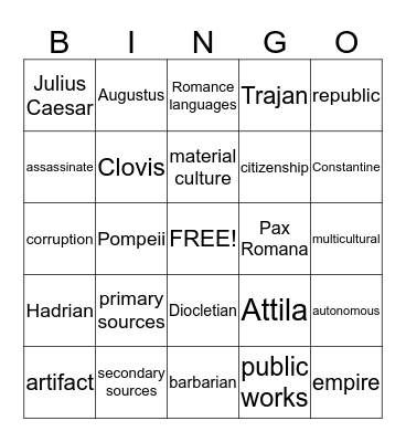 Chapter 1 - The Roman Empire Bingo Card