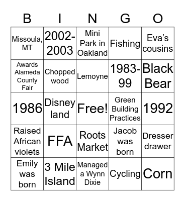 Jim’s 60th Birthday Bingo Card
