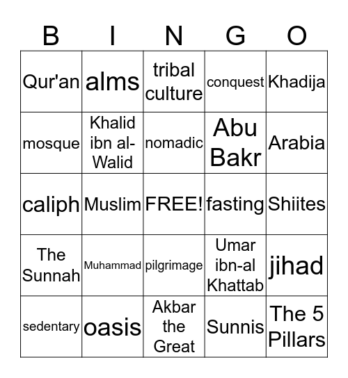 Chapter 3 - Islam Bingo Card