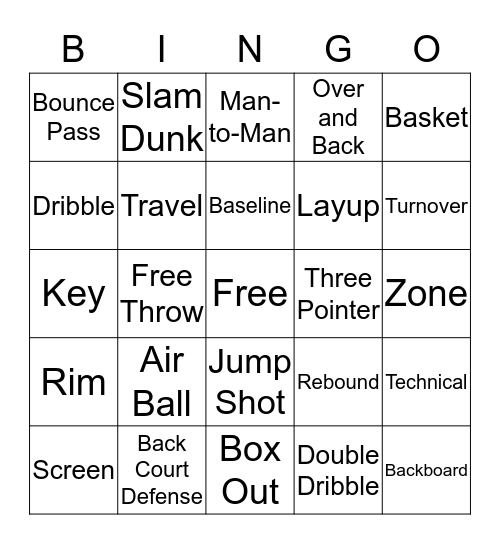 Basketball Bingo Card