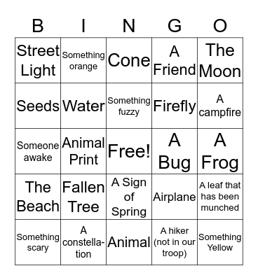 Night Hike Bingo Card