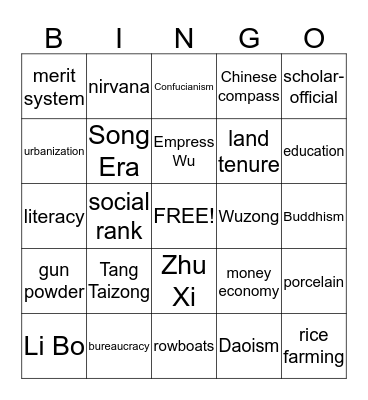 Chapter 10 - China's Golden Age Bingo Card