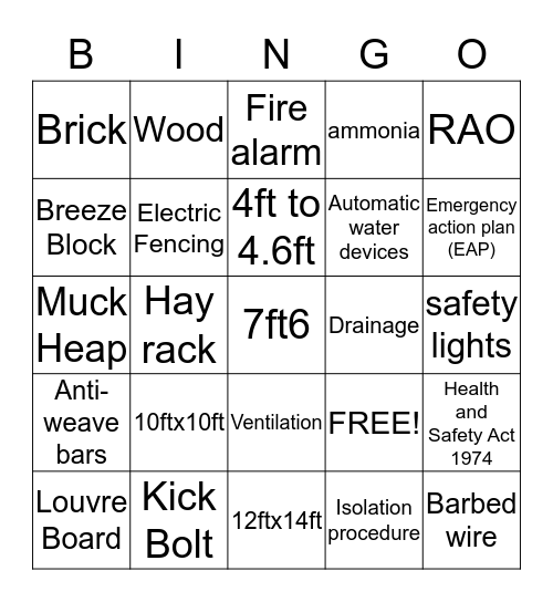 Horse Environment  Bingo Card