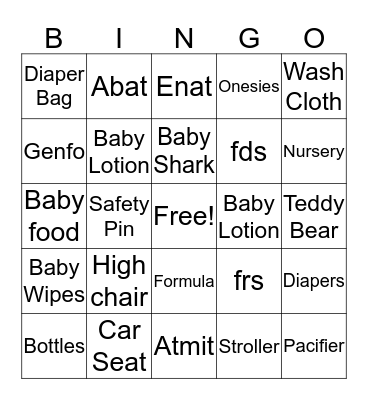 Baby Bingo Card