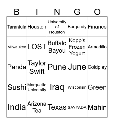 Sayyada's Bridal Brunch Bingo Card