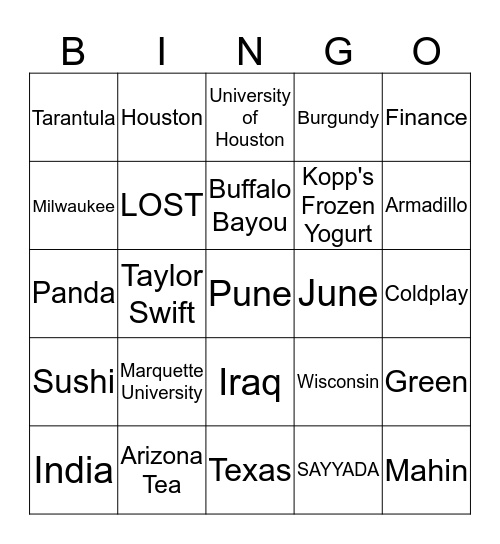 Sayyada's Bridal Brunch Bingo Card