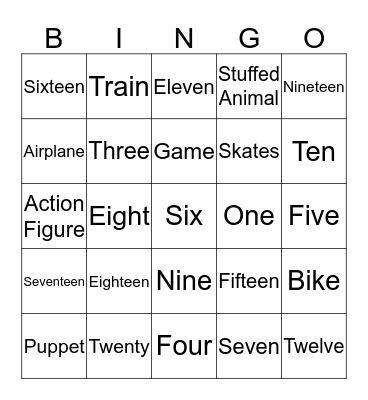 1-20 plus Toys Bingo Card