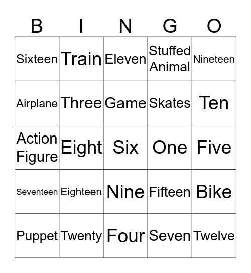 1-20 plus Toys Bingo Card