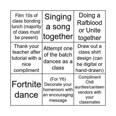 Class Bingo Card