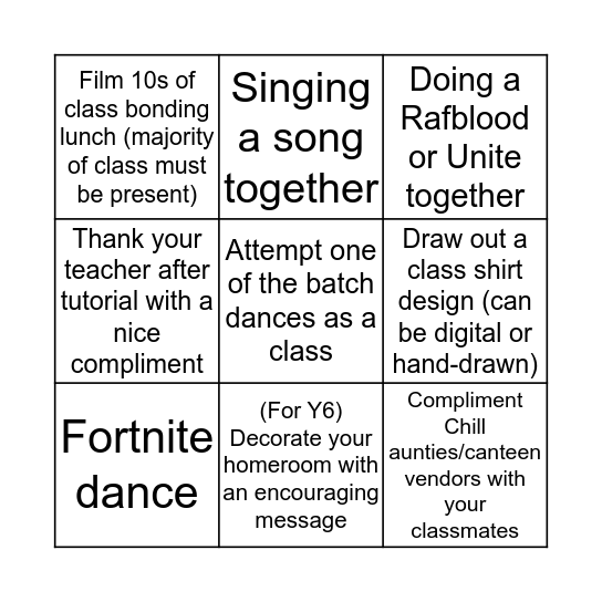 Class Bingo Card