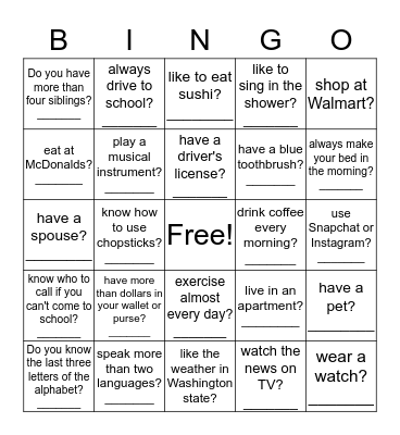LEVEL 3/4: DO YOU....? Bingo Card