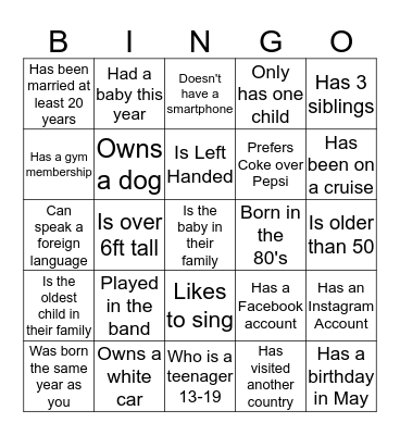 Find Someone Who...... Bingo Card