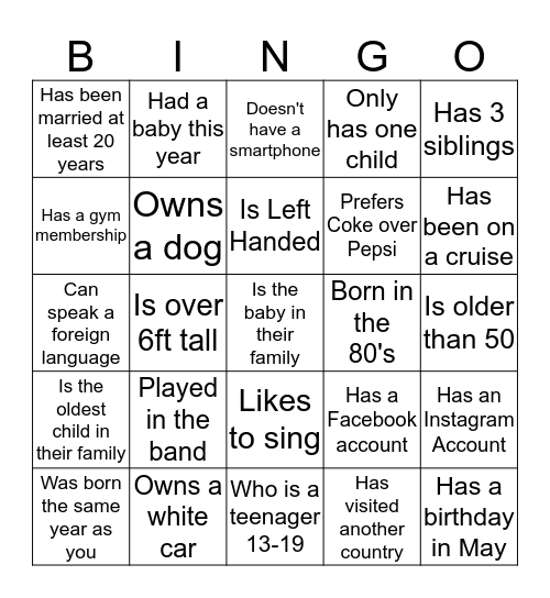 Find Someone Who...... Bingo Card