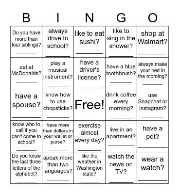 LEVEL 3/4: DO YOU....? Bingo Card