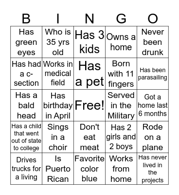 Find someone who....... Bingo Card
