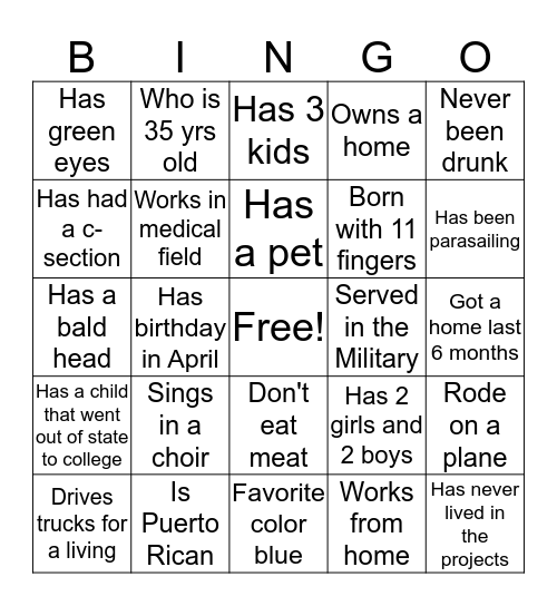 Find someone who....... Bingo Card