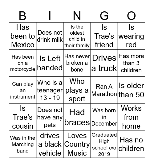 Find Someone Who.... Bingo Card