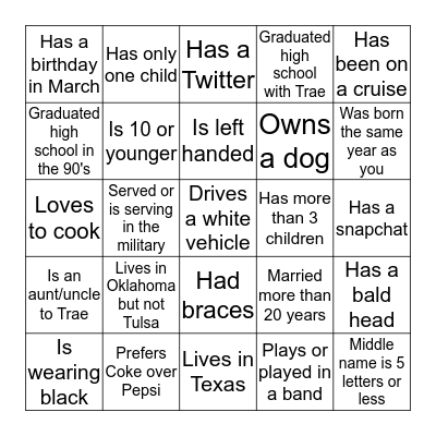 Find Someone who...... Bingo Card