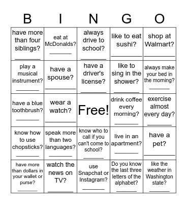LEVEL 3/4: DO YOU....? Bingo Card