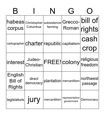 Chapter 1 - American Roots Bingo Card