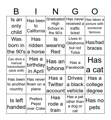 Find Someone Who.... Bingo Card