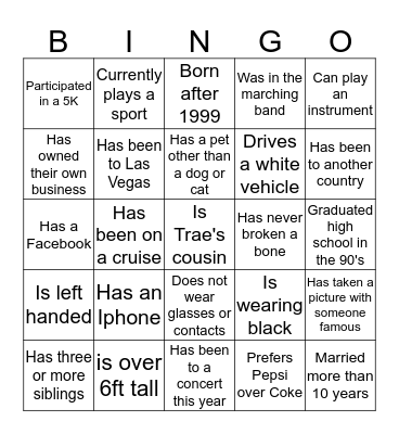 Find Someone Who.... Bingo Card