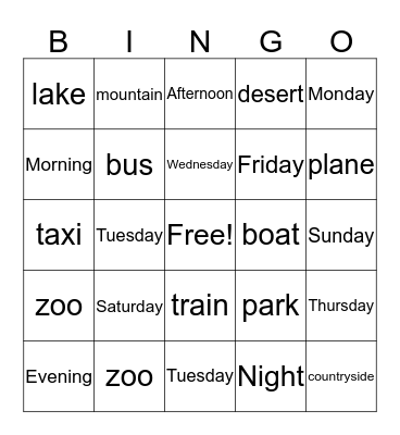 Time Review Bingo Card