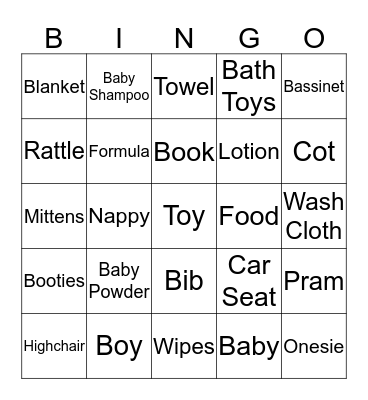 B A B Y  S H O W E R Bingo Card