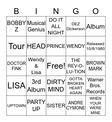 DIRTY MIND Bingo Card