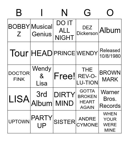 DIRTY MIND Bingo Card