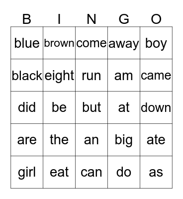Ethen's Sight Words Bingo Card