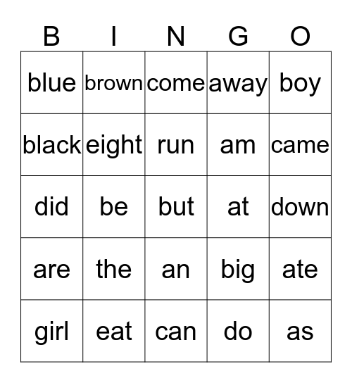 Ethen's Sight Words Bingo Card