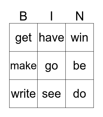 Irregular verbs bingo Card