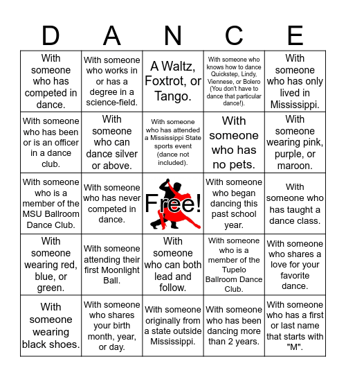 Ballroom Dance Bingo Card