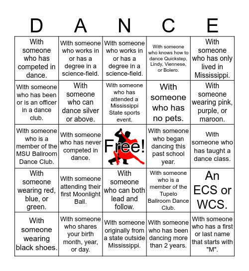 Ballroom Dance Bingo Card