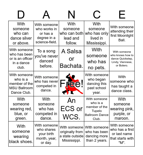 Ballroom Dance Bingo Card