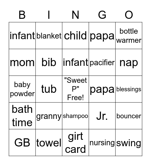 Baby Bingo Card