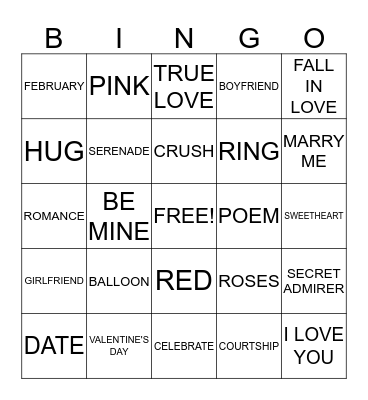 VALENTINE'S DAY Bingo Card