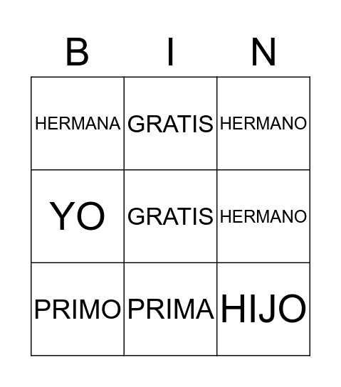 LA FAMILIA Bingo Card