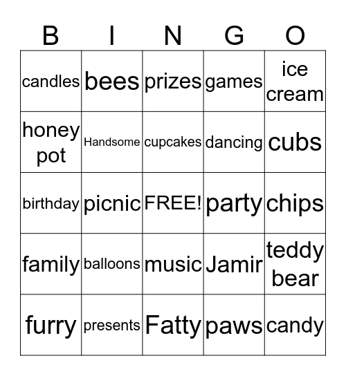 Jamir's Party Bingo Card