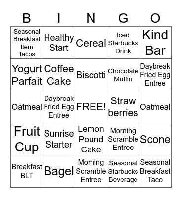 BISTRO BINGO Card