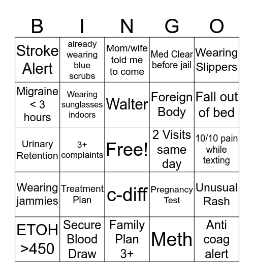 PVH Saturday Bingo Card