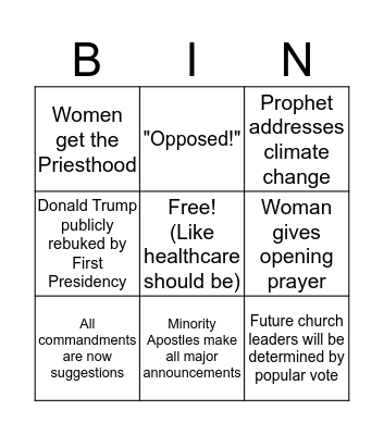 LDS SJW Conference Bingo Card